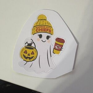 Kansas City Chiefs Ghost Sticker with Pumpkin and Coffee